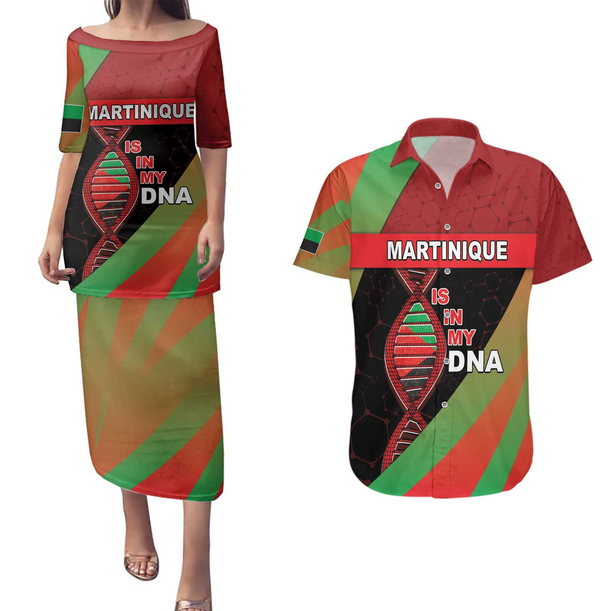 Martinique Is In My DNA Couples Matching Puletasi and Hawaiian Shirt - Wonder Print Shop