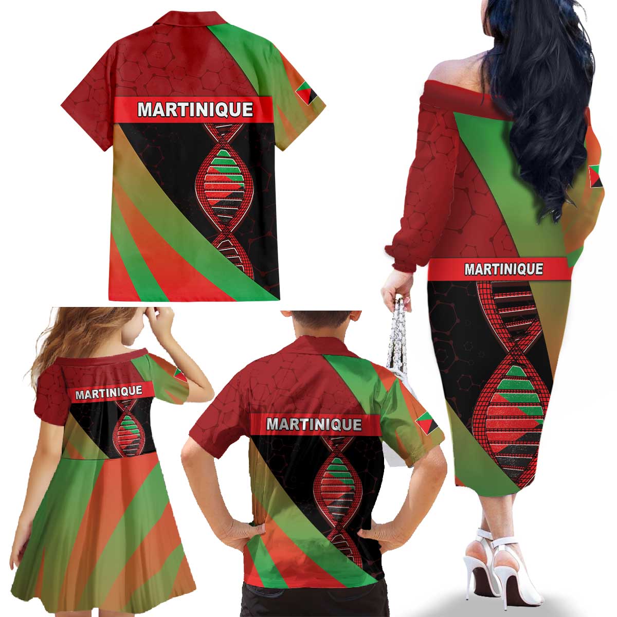 Martinique Is In My DNA Family Matching Off The Shoulder Long Sleeve Dress and Hawaiian Shirt - Wonder Print Shop