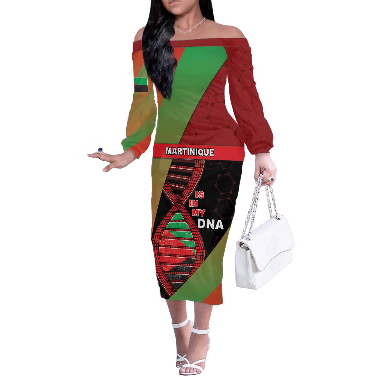 Martinique Is In My DNA Family Matching Off The Shoulder Long Sleeve Dress and Hawaiian Shirt - Wonder Print Shop