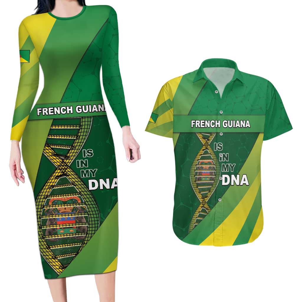 French Guiana Is In My DNA Couples Matching Long Sleeve Bodycon Dress and Hawaiian Shirt - Wonder Print Shop