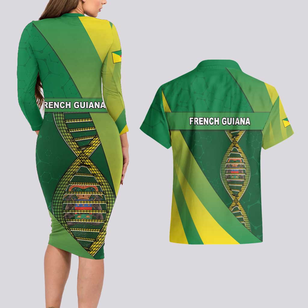 French Guiana Is In My DNA Couples Matching Long Sleeve Bodycon Dress and Hawaiian Shirt - Wonder Print Shop