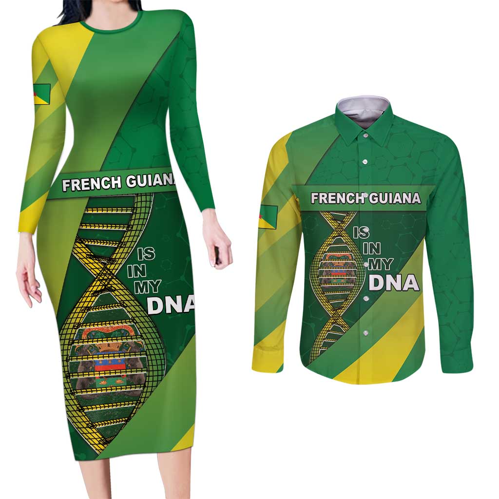 French Guiana Is In My DNA Couples Matching Long Sleeve Bodycon Dress and Long Sleeve Button Shirt - Wonder Print Shop