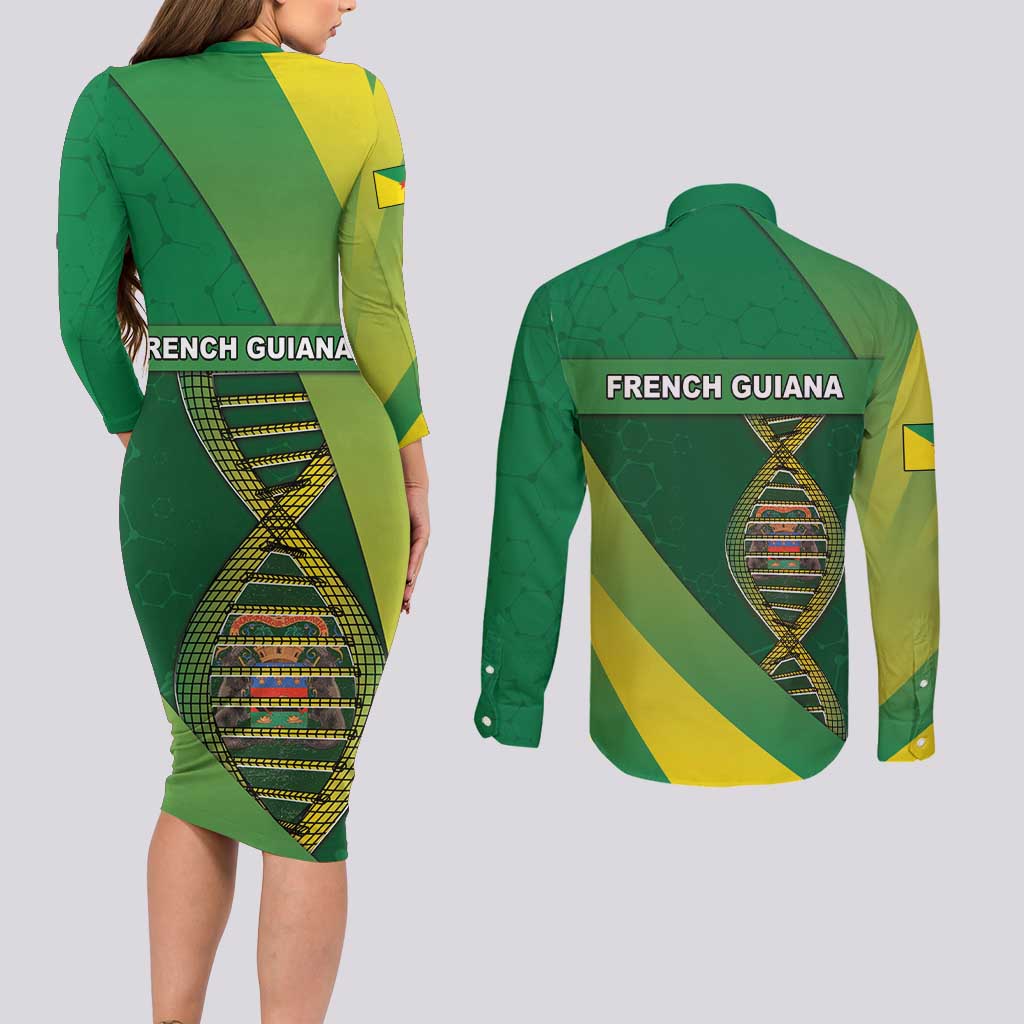 French Guiana Is In My DNA Couples Matching Long Sleeve Bodycon Dress and Long Sleeve Button Shirt - Wonder Print Shop