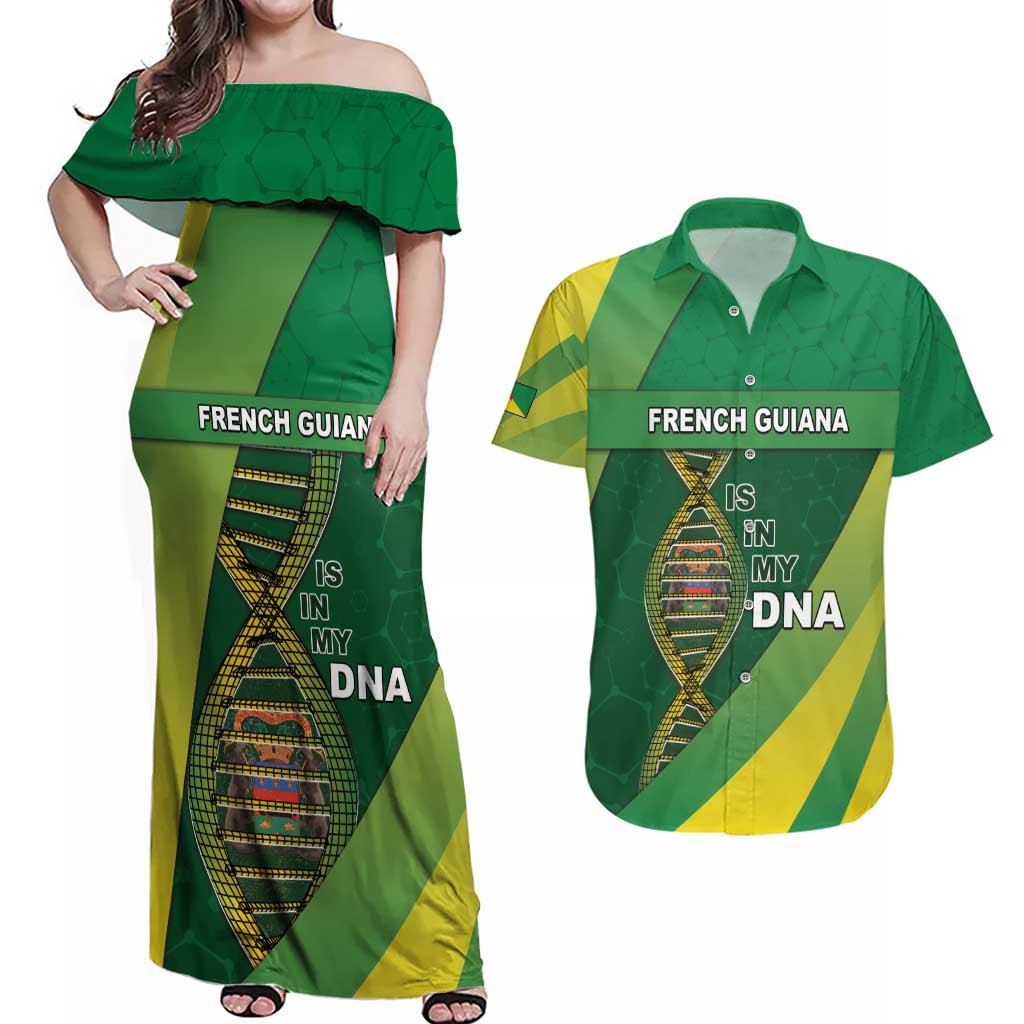 French Guiana Is In My DNA Couples Matching Off Shoulder Maxi Dress and Hawaiian Shirt - Wonder Print Shop