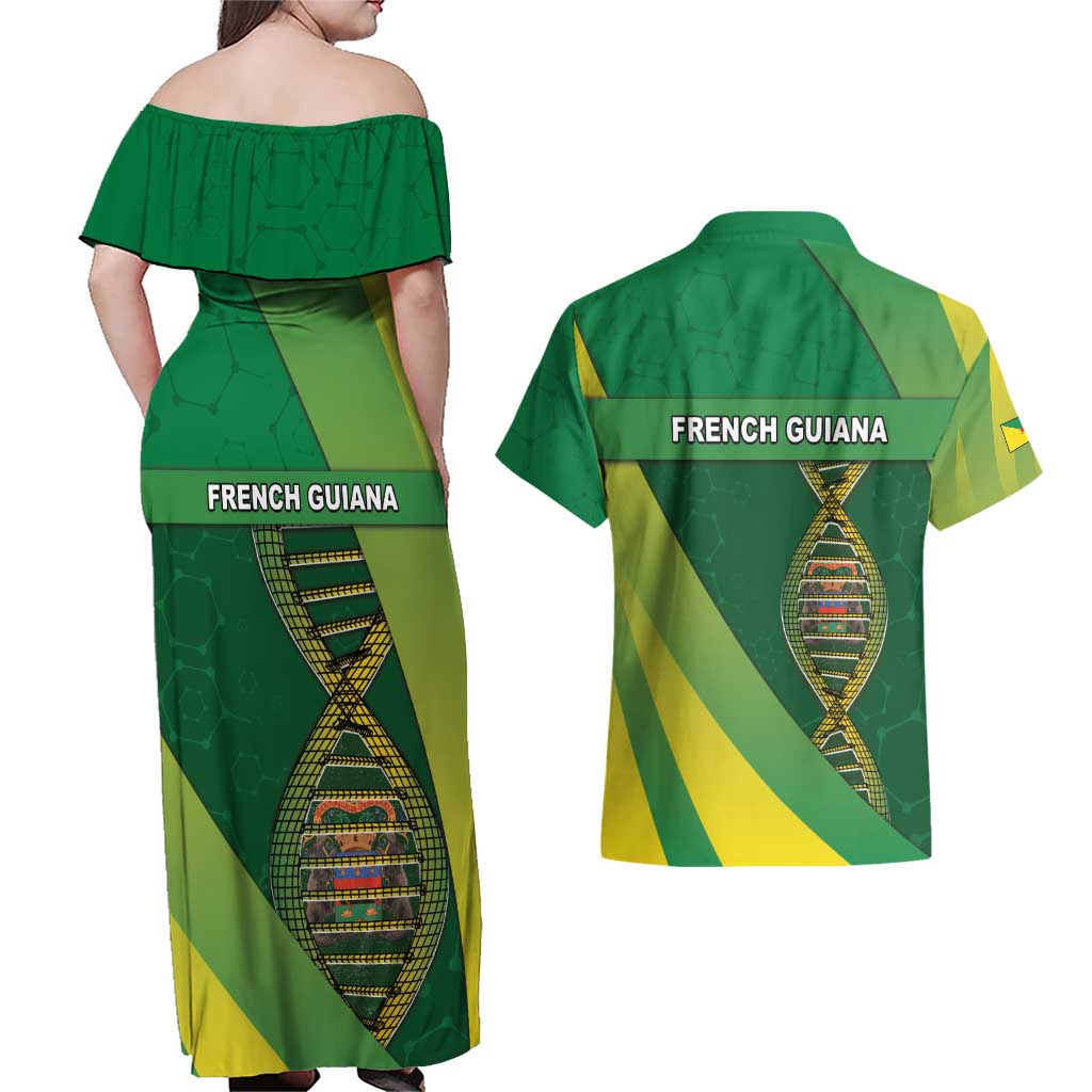 French Guiana Is In My DNA Couples Matching Off Shoulder Maxi Dress and Hawaiian Shirt - Wonder Print Shop