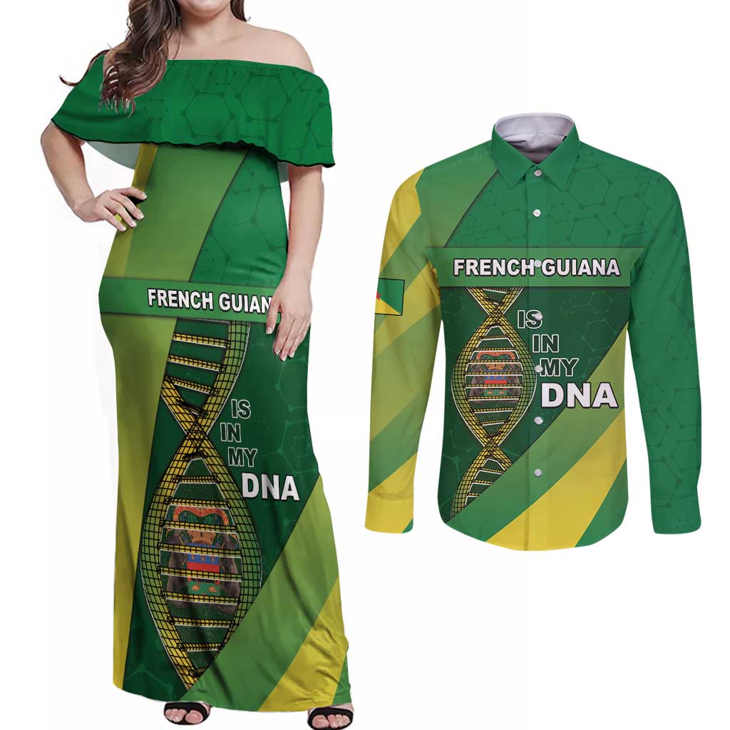 French Guiana Is In My DNA Couples Matching Off Shoulder Maxi Dress and Long Sleeve Button Shirt - Wonder Print Shop