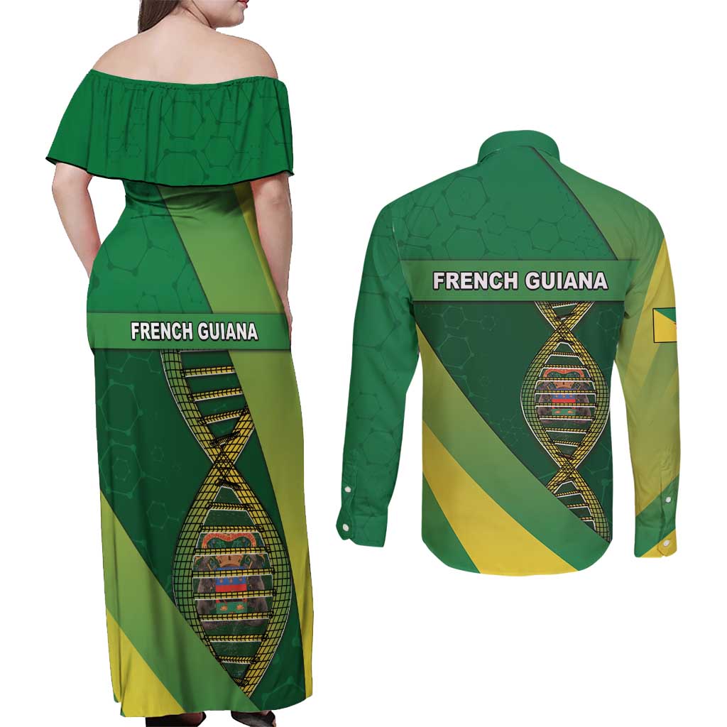 French Guiana Is In My DNA Couples Matching Off Shoulder Maxi Dress and Long Sleeve Button Shirt - Wonder Print Shop