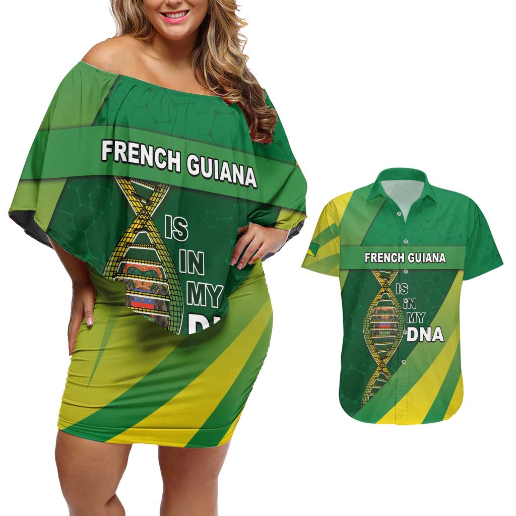 French Guiana Is In My DNA Couples Matching Off Shoulder Short Dress and Hawaiian Shirt - Wonder Print Shop
