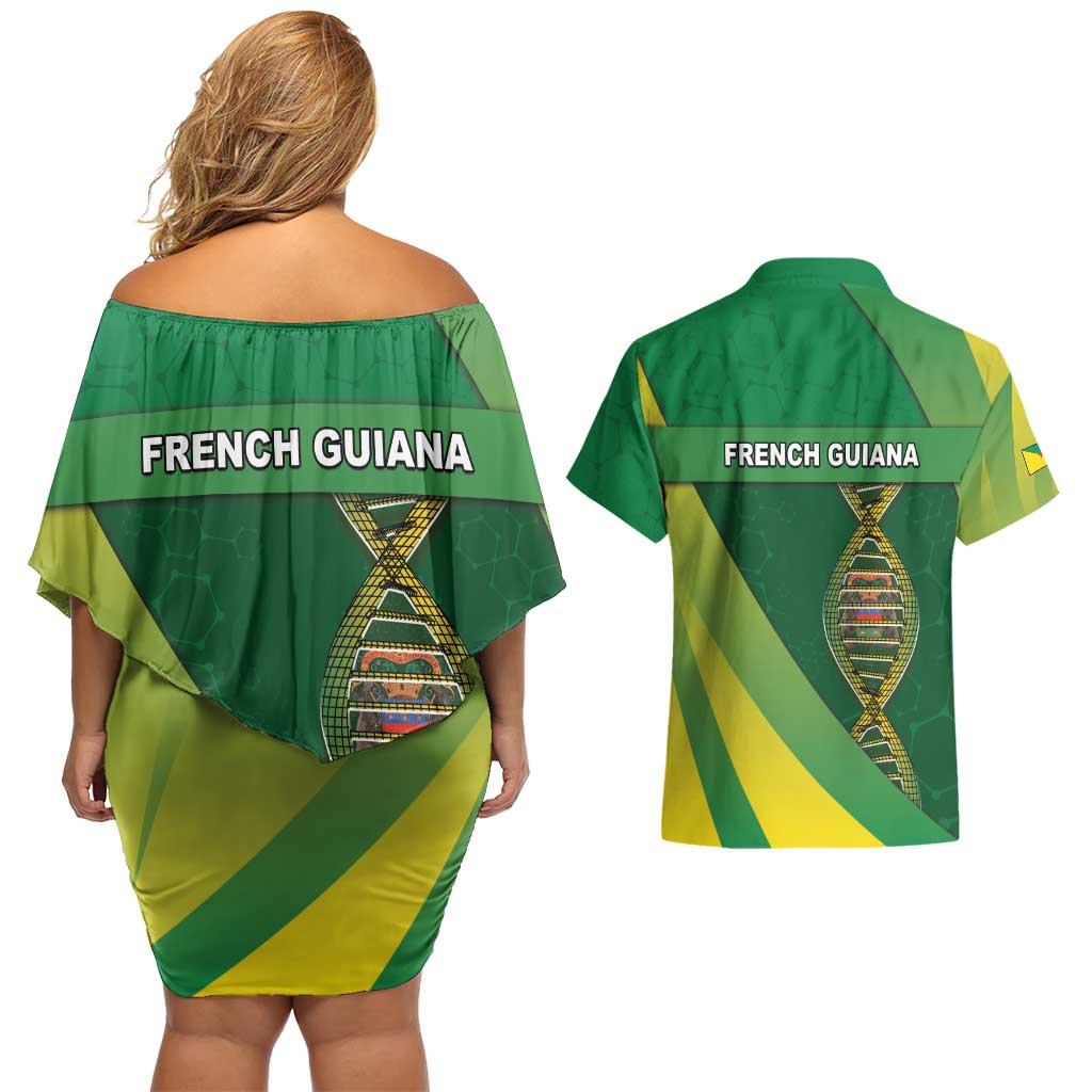French Guiana Is In My DNA Couples Matching Off Shoulder Short Dress and Hawaiian Shirt - Wonder Print Shop