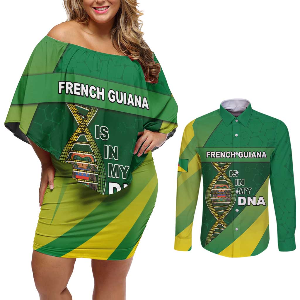 French Guiana Is In My DNA Couples Matching Off Shoulder Short Dress and Long Sleeve Button Shirt - Wonder Print Shop