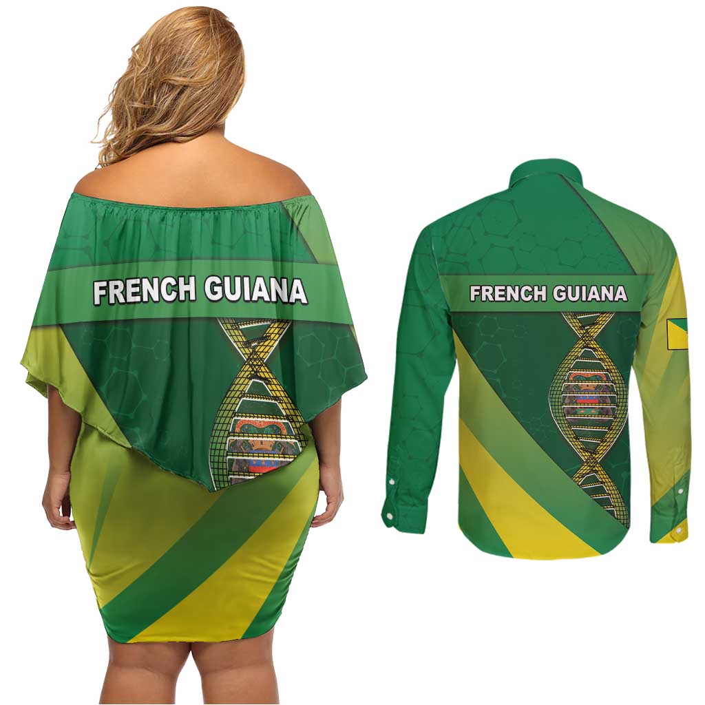 French Guiana Is In My DNA Couples Matching Off Shoulder Short Dress and Long Sleeve Button Shirt - Wonder Print Shop