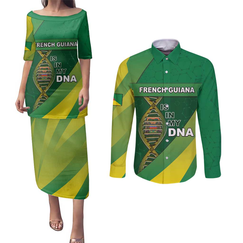 French Guiana Is In My DNA Couples Matching Puletasi and Long Sleeve Button Shirt - Wonder Print Shop