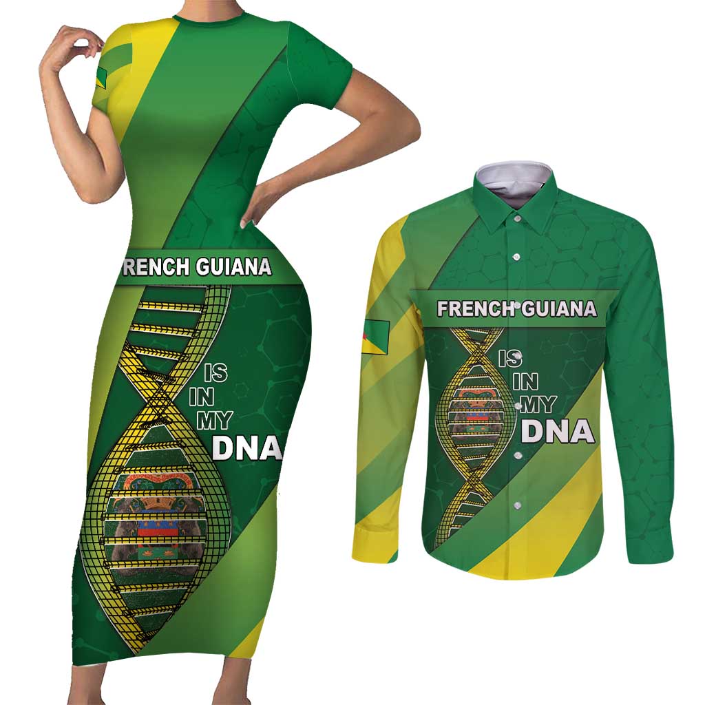 French Guiana Is In My DNA Couples Matching Short Sleeve Bodycon Dress and Long Sleeve Button Shirt - Wonder Print Shop