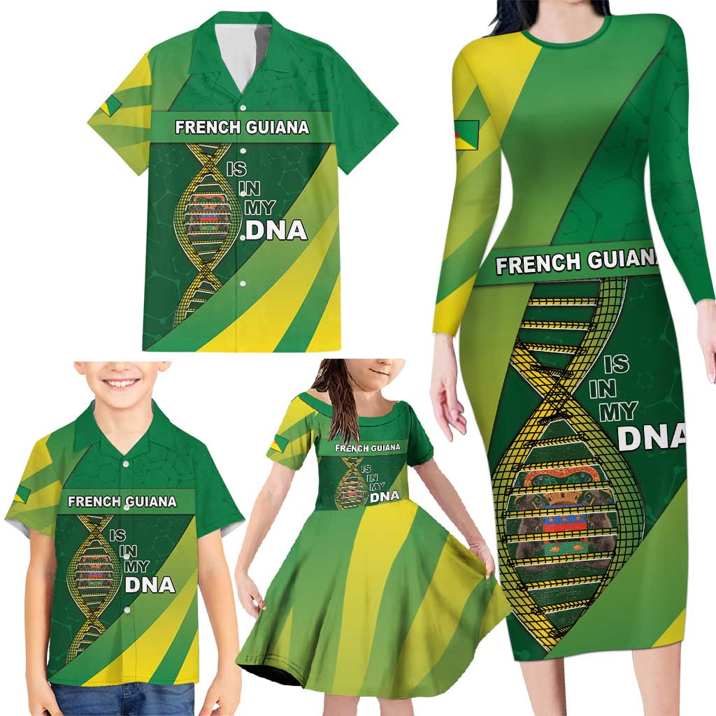 French Guiana Is In My DNA Family Matching Long Sleeve Bodycon Dress and Hawaiian Shirt - Wonder Print Shop