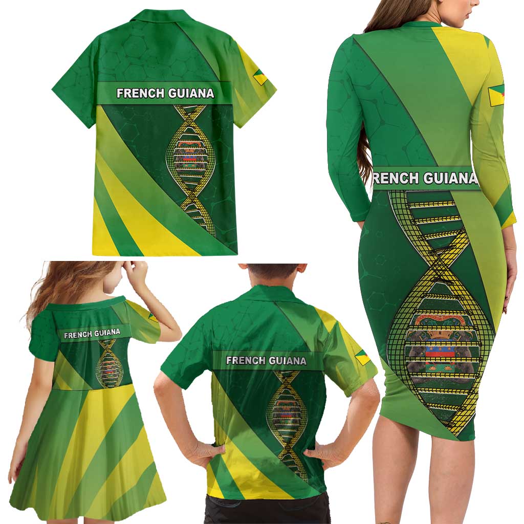 French Guiana Is In My DNA Family Matching Long Sleeve Bodycon Dress and Hawaiian Shirt - Wonder Print Shop