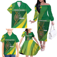 French Guiana Is In My DNA Family Matching Off The Shoulder Long Sleeve Dress and Hawaiian Shirt - Wonder Print Shop