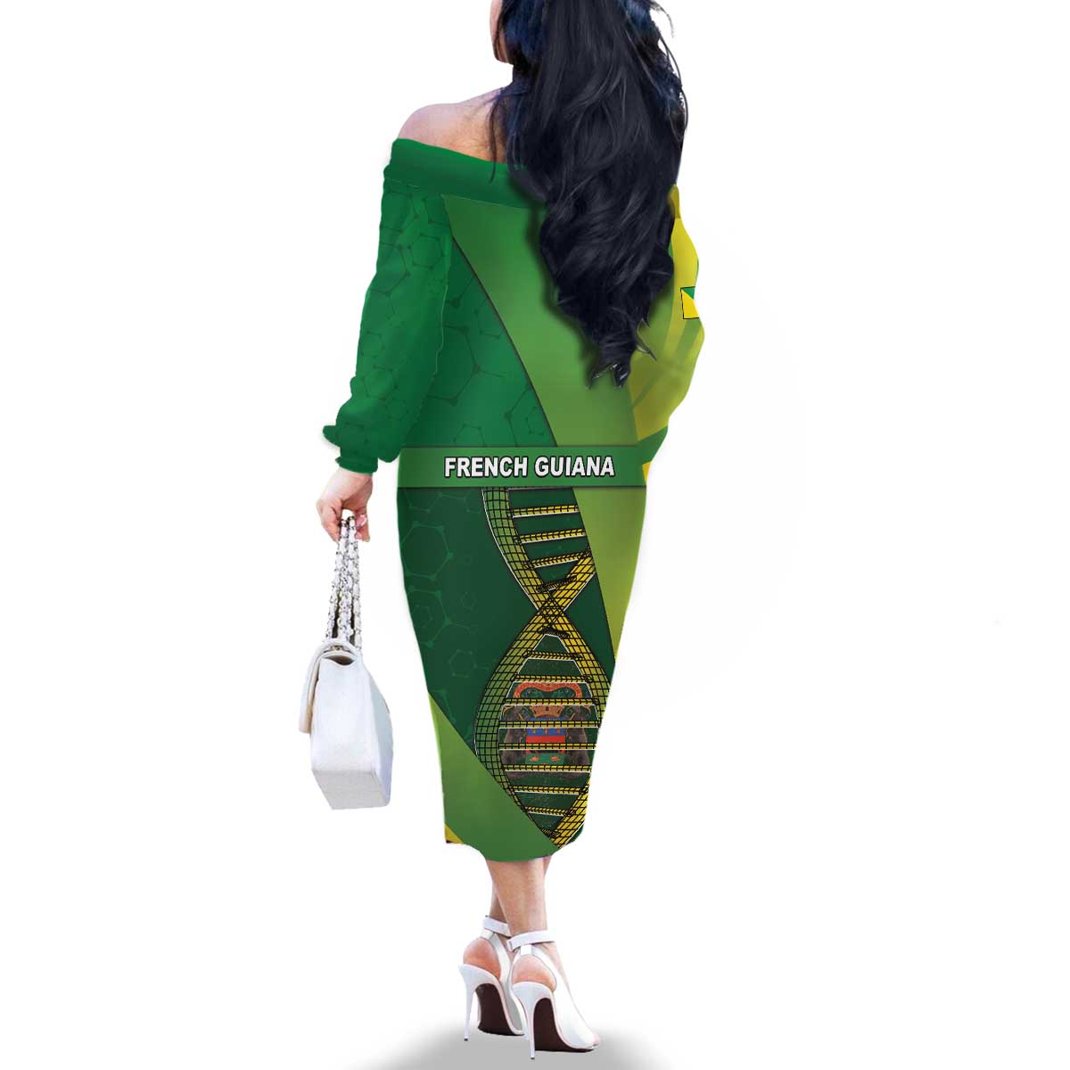 French Guiana Is In My DNA Family Matching Off The Shoulder Long Sleeve Dress and Hawaiian Shirt - Wonder Print Shop