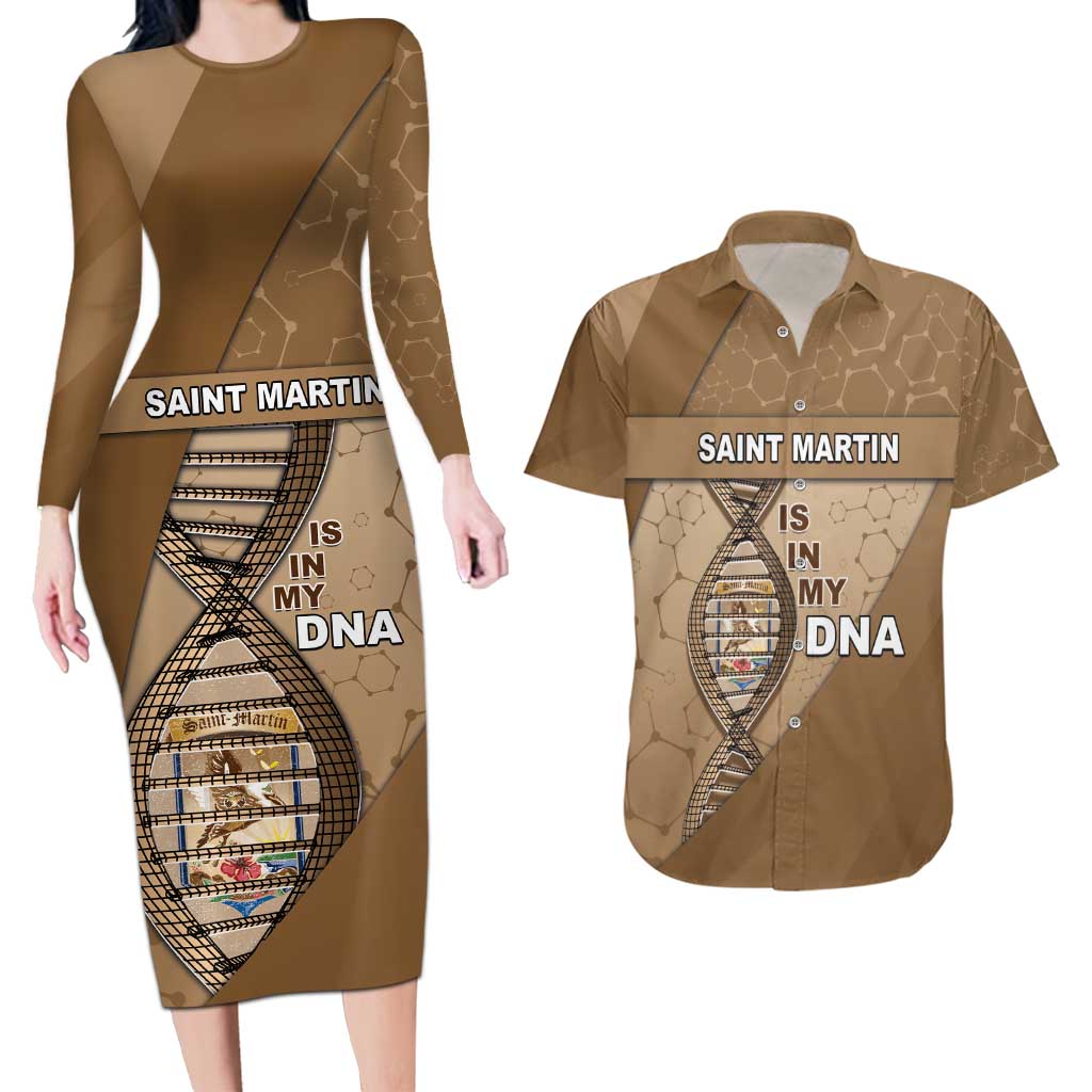 Saint Martin Is In My DNA Couples Matching Long Sleeve Bodycon Dress and Hawaiian Shirt - Wonder Print Shop