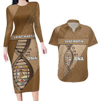 Saint Martin Is In My DNA Couples Matching Long Sleeve Bodycon Dress and Hawaiian Shirt - Wonder Print Shop