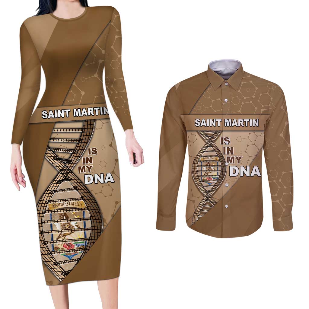 Saint Martin Is In My DNA Couples Matching Long Sleeve Bodycon Dress and Long Sleeve Button Shirt - Wonder Print Shop