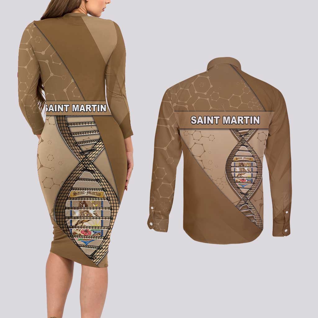 Saint Martin Is In My DNA Couples Matching Long Sleeve Bodycon Dress and Long Sleeve Button Shirt - Wonder Print Shop