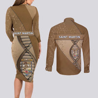 Saint Martin Is In My DNA Couples Matching Long Sleeve Bodycon Dress and Long Sleeve Button Shirt - Wonder Print Shop