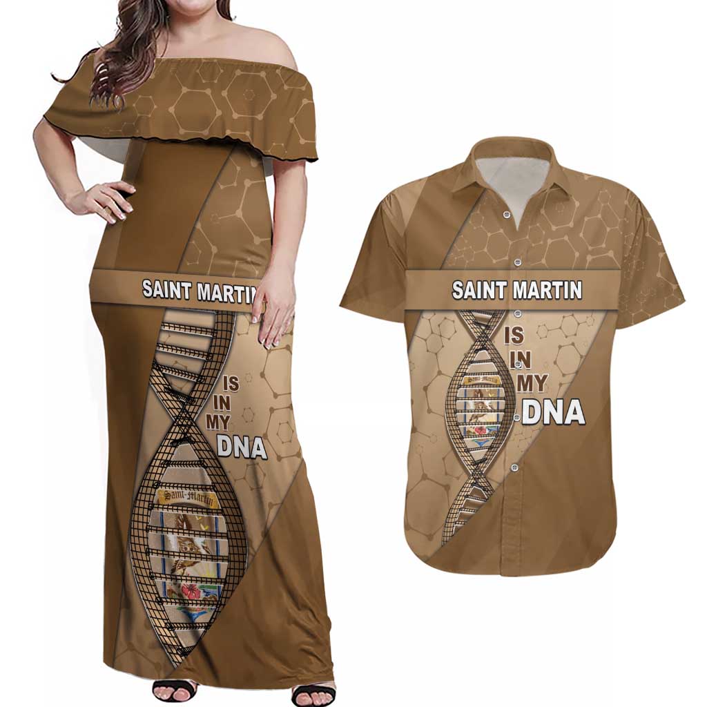 Saint Martin Is In My DNA Couples Matching Off Shoulder Maxi Dress and Hawaiian Shirt - Wonder Print Shop