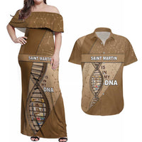 Saint Martin Is In My DNA Couples Matching Off Shoulder Maxi Dress and Hawaiian Shirt - Wonder Print Shop