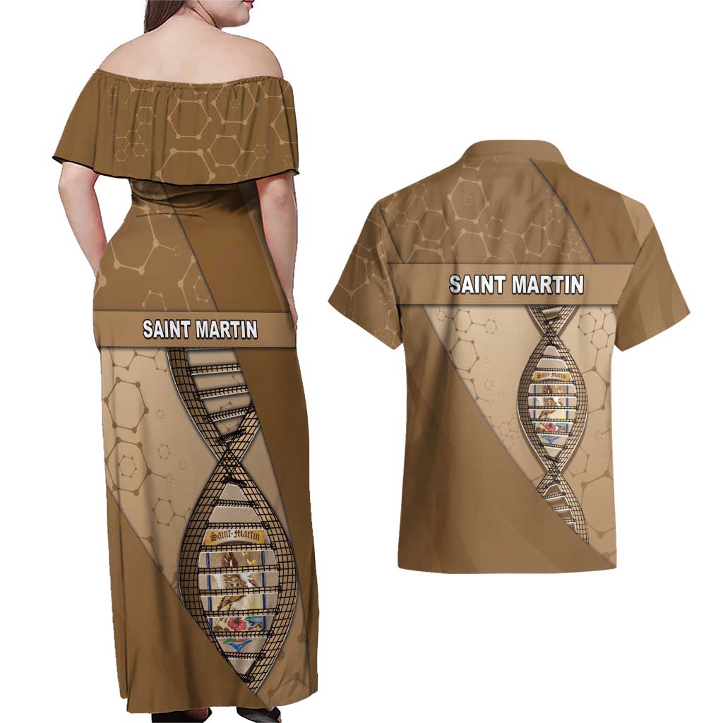 Saint Martin Is In My DNA Couples Matching Off Shoulder Maxi Dress and Hawaiian Shirt - Wonder Print Shop
