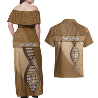 Saint Martin Is In My DNA Couples Matching Off Shoulder Maxi Dress and Hawaiian Shirt - Wonder Print Shop