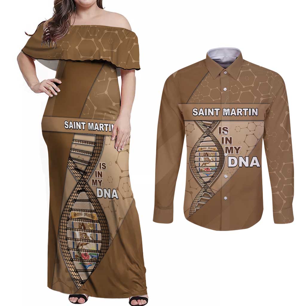 Saint Martin Is In My DNA Couples Matching Off Shoulder Maxi Dress and Long Sleeve Button Shirt - Wonder Print Shop