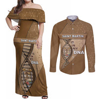 Saint Martin Is In My DNA Couples Matching Off Shoulder Maxi Dress and Long Sleeve Button Shirt - Wonder Print Shop