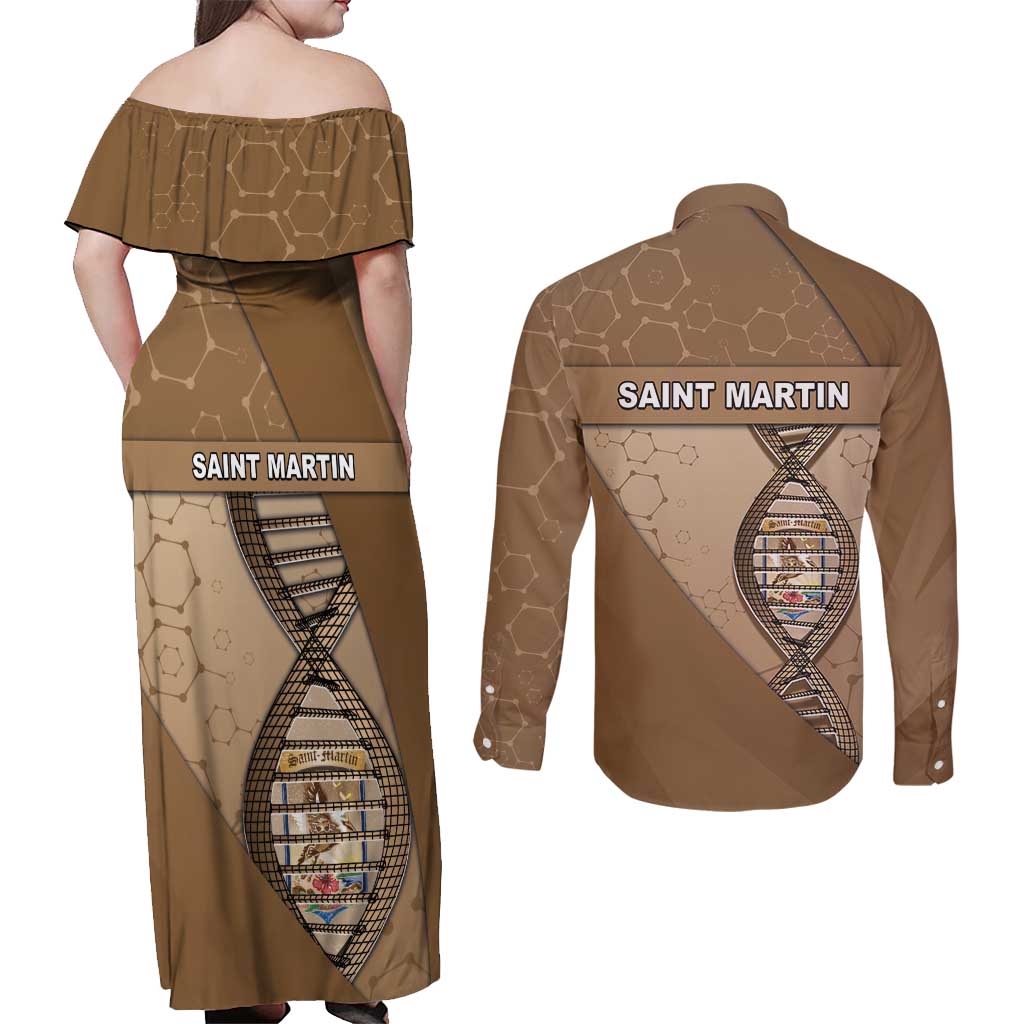 Saint Martin Is In My DNA Couples Matching Off Shoulder Maxi Dress and Long Sleeve Button Shirt - Wonder Print Shop