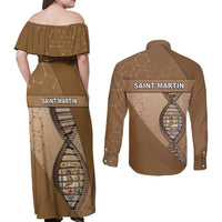 Saint Martin Is In My DNA Couples Matching Off Shoulder Maxi Dress and Long Sleeve Button Shirt - Wonder Print Shop