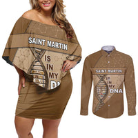 Saint Martin Is In My DNA Couples Matching Off Shoulder Short Dress and Long Sleeve Button Shirt - Wonder Print Shop