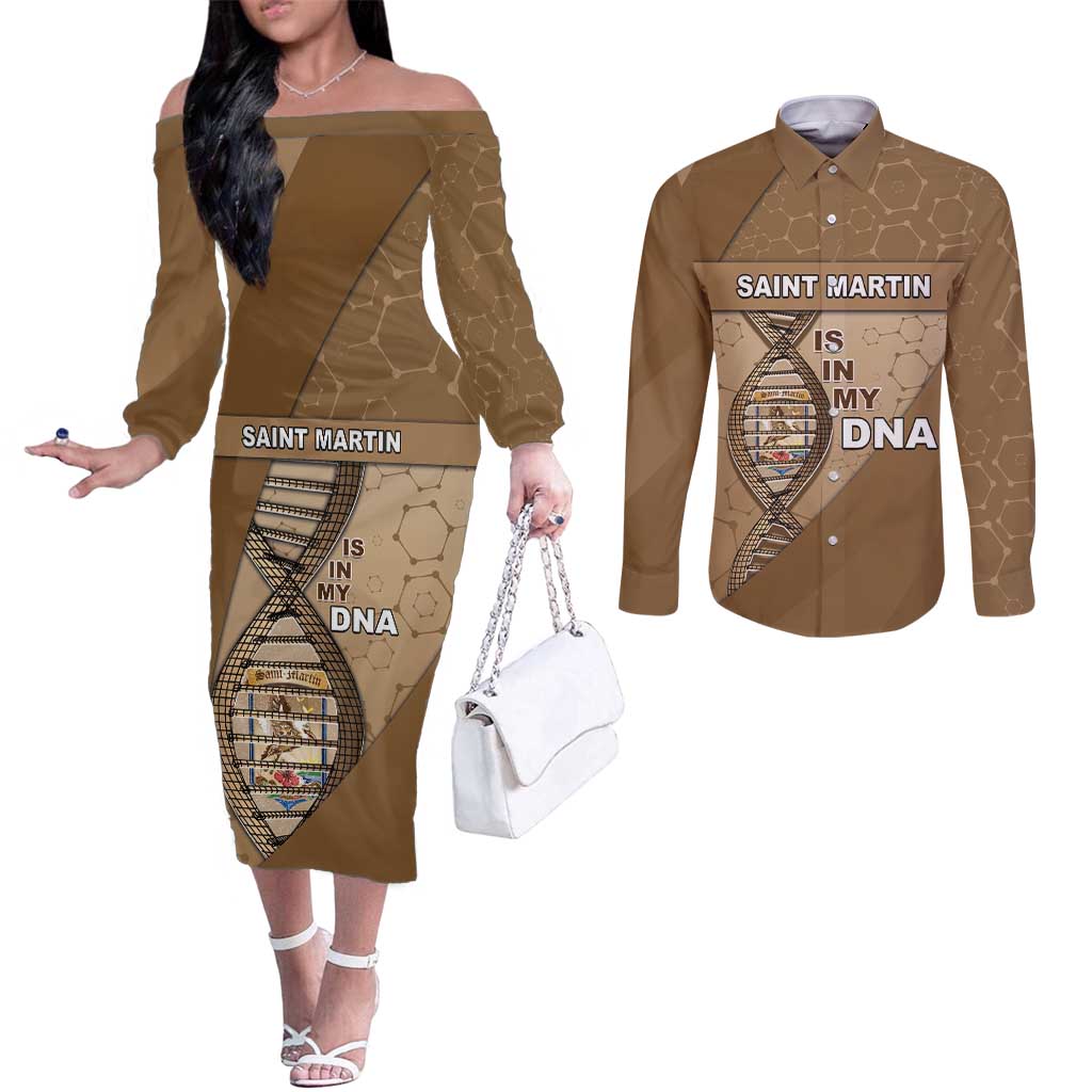 Saint Martin Is In My DNA Couples Matching Off The Shoulder Long Sleeve Dress and Long Sleeve Button Shirt - Wonder Print Shop