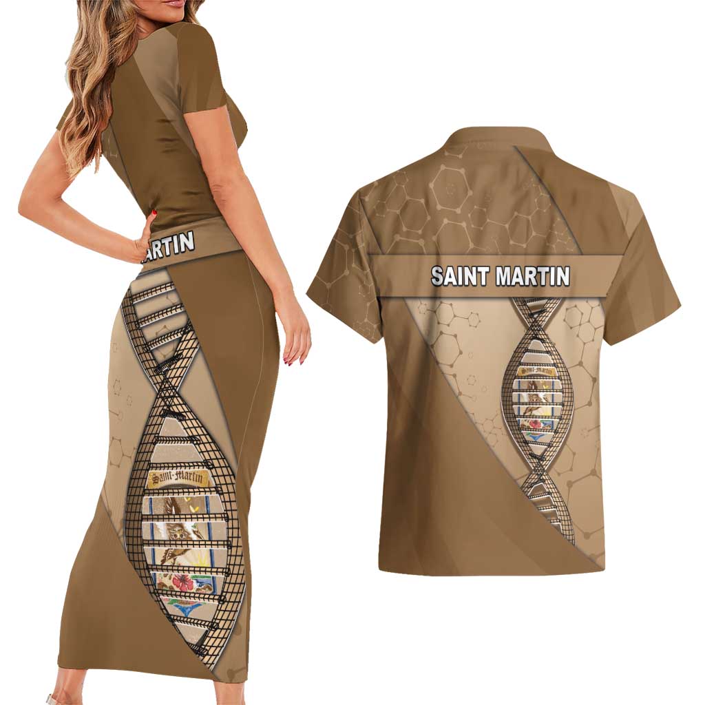 Saint Martin Is In My DNA Couples Matching Short Sleeve Bodycon Dress and Hawaiian Shirt - Wonder Print Shop