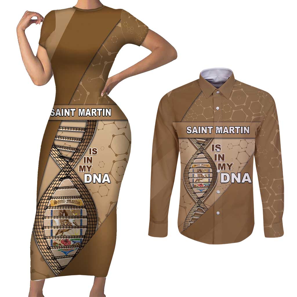 Saint Martin Is In My DNA Couples Matching Short Sleeve Bodycon Dress and Long Sleeve Button Shirt - Wonder Print Shop