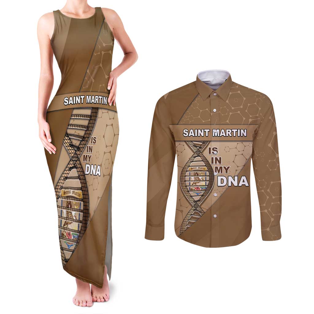 Saint Martin Is In My DNA Couples Matching Tank Maxi Dress and Long Sleeve Button Shirt - Wonder Print Shop