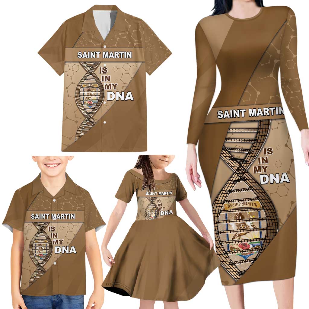 Saint Martin Is In My DNA Family Matching Long Sleeve Bodycon Dress and Hawaiian Shirt - Wonder Print Shop