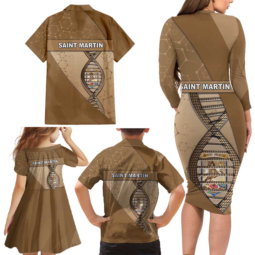 Saint Martin Is In My DNA Family Matching Long Sleeve Bodycon Dress and Hawaiian Shirt - Wonder Print Shop