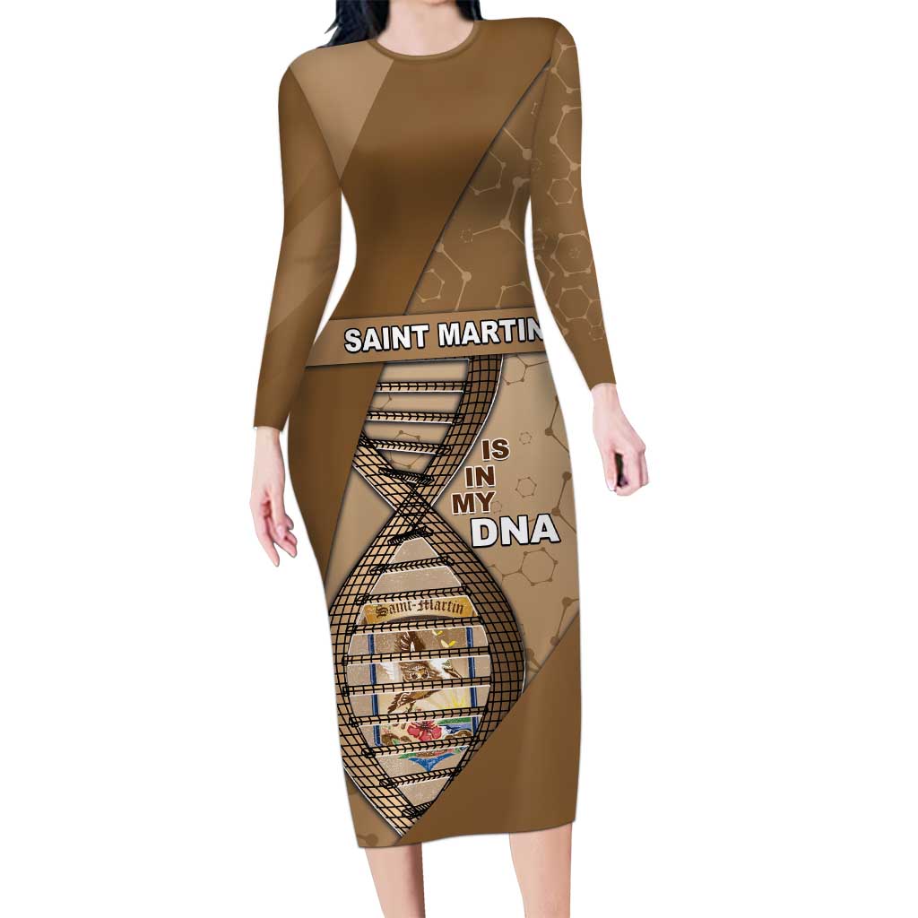 Saint Martin Is In My DNA Family Matching Long Sleeve Bodycon Dress and Hawaiian Shirt - Wonder Print Shop