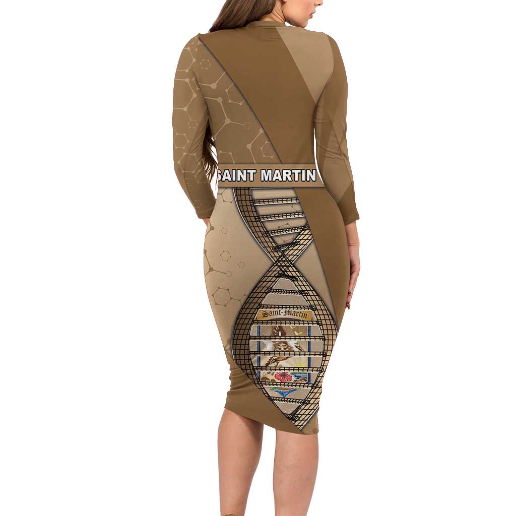 Saint Martin Is In My DNA Family Matching Long Sleeve Bodycon Dress and Hawaiian Shirt - Wonder Print Shop
