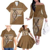Saint Martin Is In My DNA Family Matching Off The Shoulder Long Sleeve Dress and Hawaiian Shirt - Wonder Print Shop