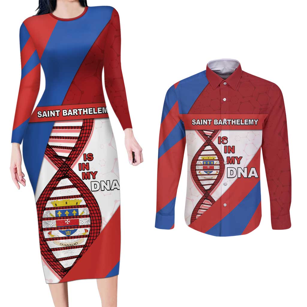 Saint Barthelemy Is In My DNA Couples Matching Long Sleeve Bodycon Dress and Long Sleeve Button Shirt - Wonder Print Shop