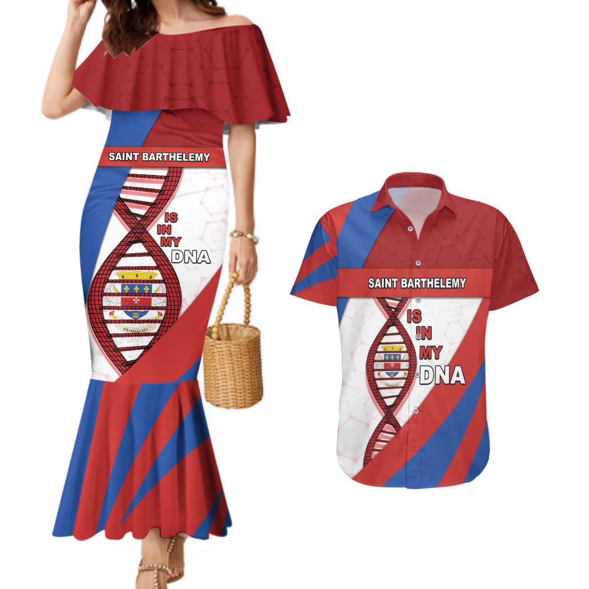Saint Barthelemy Is In My DNA Couples Matching Mermaid Dress and Hawaiian Shirt - Wonder Print Shop