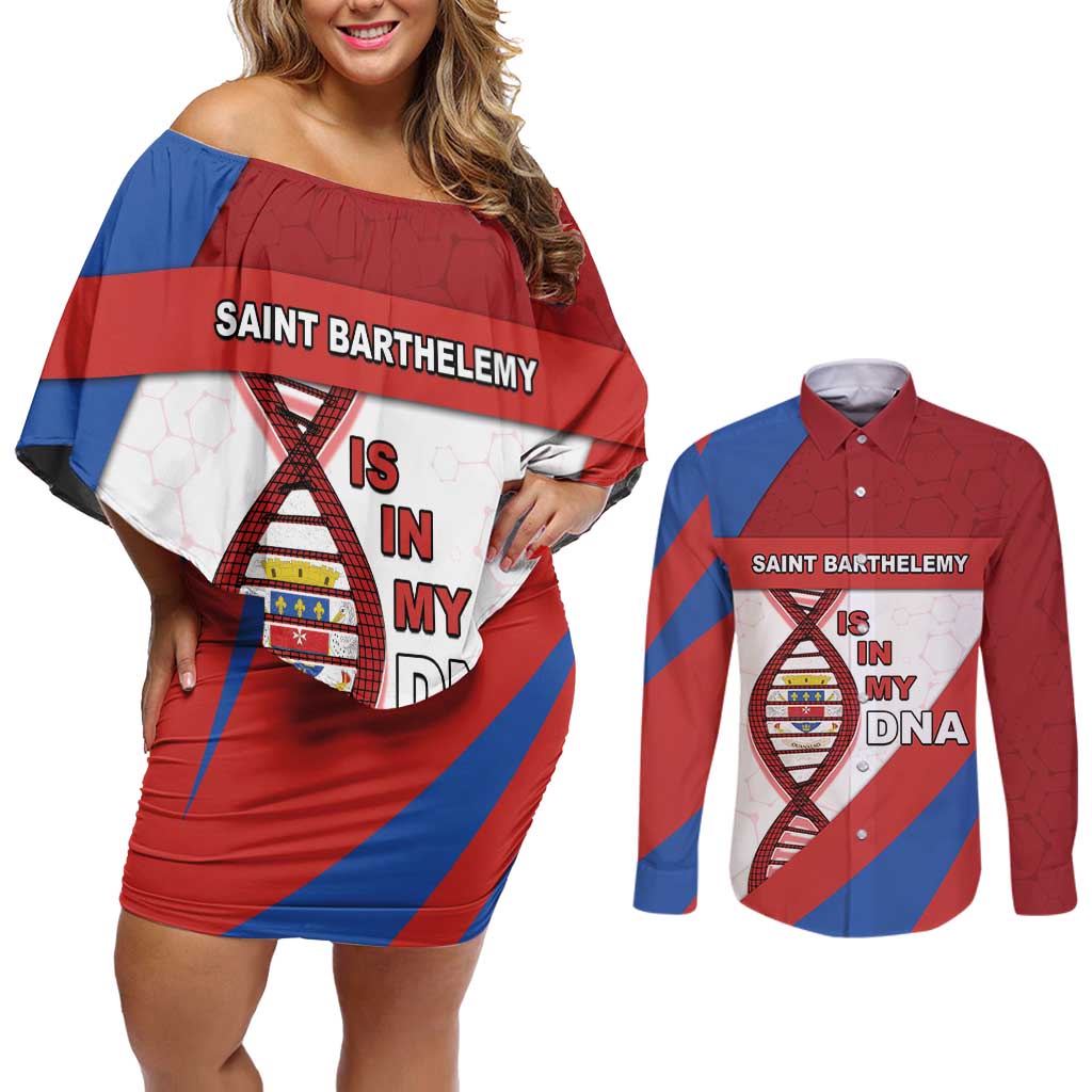 Saint Barthelemy Is In My DNA Couples Matching Off Shoulder Short Dress and Long Sleeve Button Shirt - Wonder Print Shop