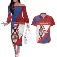 Saint Barthelemy Is In My DNA Couples Matching Off The Shoulder Long Sleeve Dress and Hawaiian Shirt - Wonder Print Shop