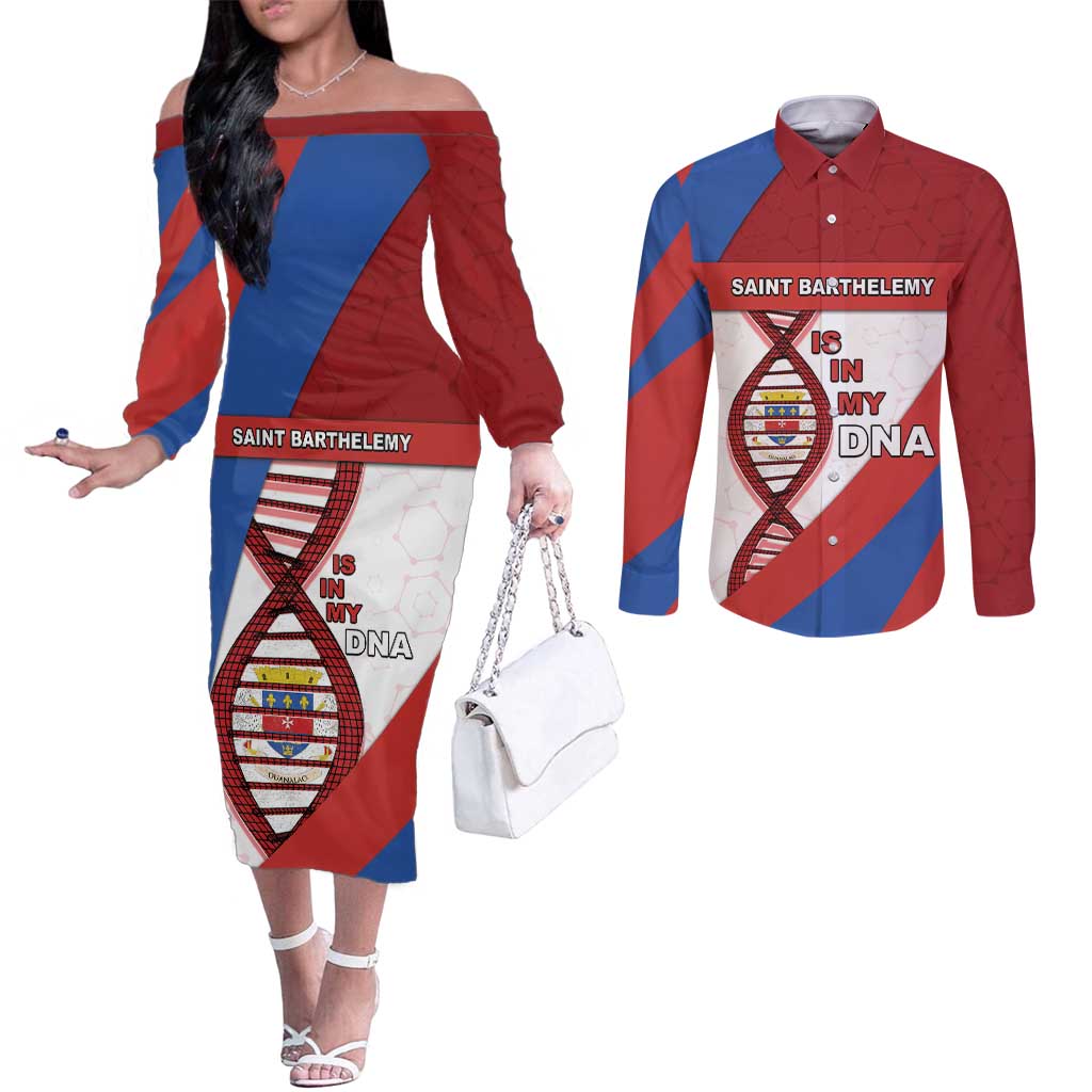 Saint Barthelemy Is In My DNA Couples Matching Off The Shoulder Long Sleeve Dress and Long Sleeve Button Shirt - Wonder Print Shop
