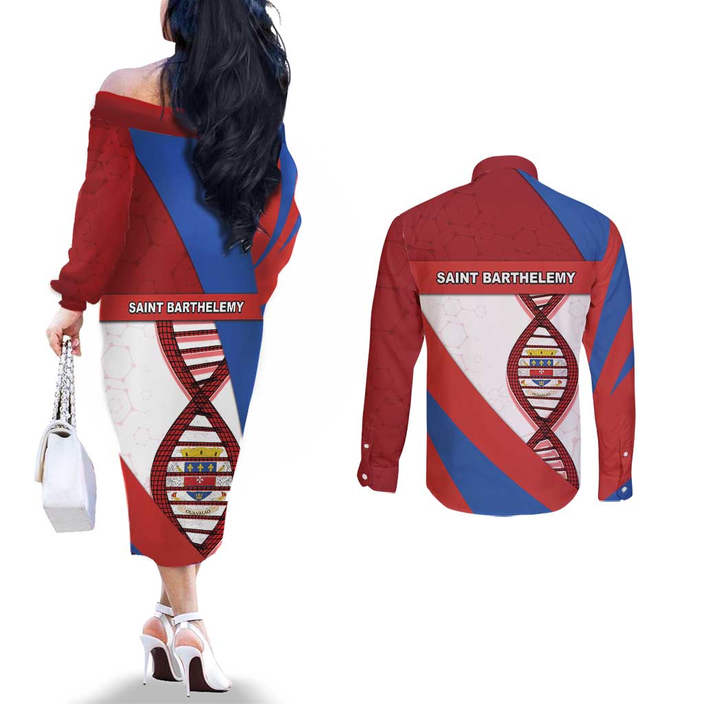 Saint Barthelemy Is In My DNA Couples Matching Off The Shoulder Long Sleeve Dress and Long Sleeve Button Shirt - Wonder Print Shop